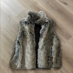 Weatherproof Gray and Brown Faux Fur Vest for Layering